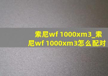 索尼wf 1000xm3_索尼wf 1000xm3怎么配对